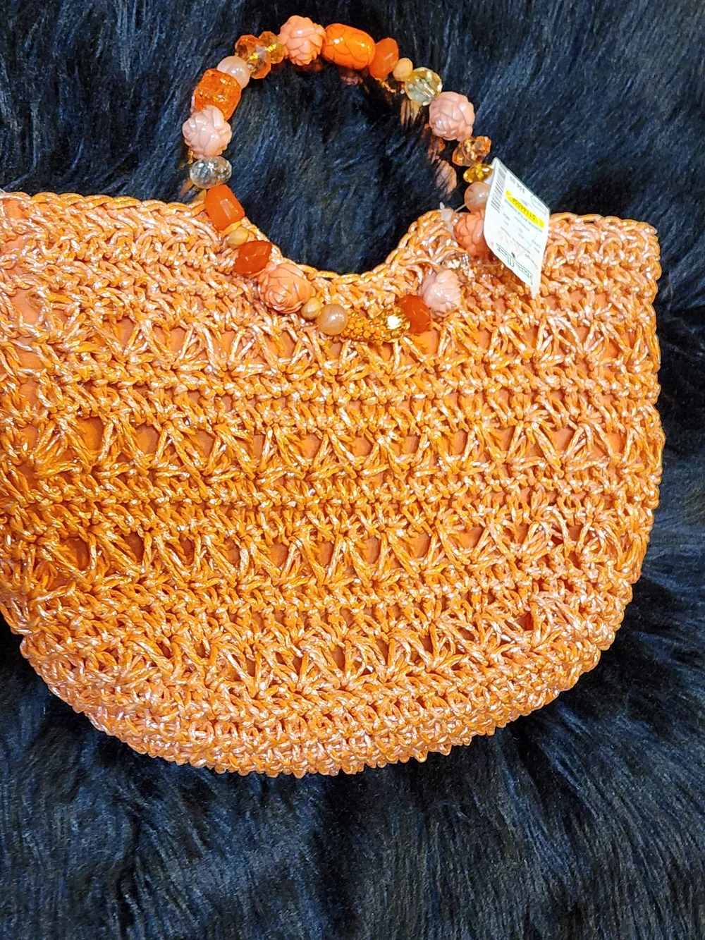 Gorgeous Handwoven Floral Beaded Handle Straw Tote Bag in Coral Orange